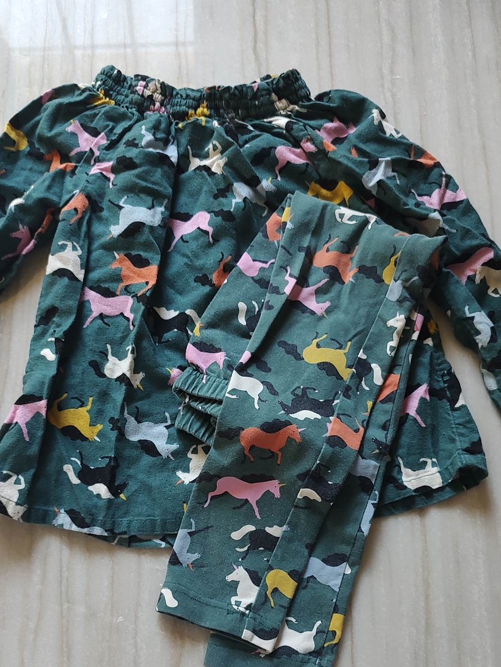 Hanna Andersson Green Horse-Print Long Sleeve Top & Leggings Set